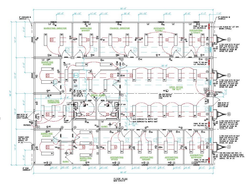 Custom floor plan for a 4-wide modular office building.