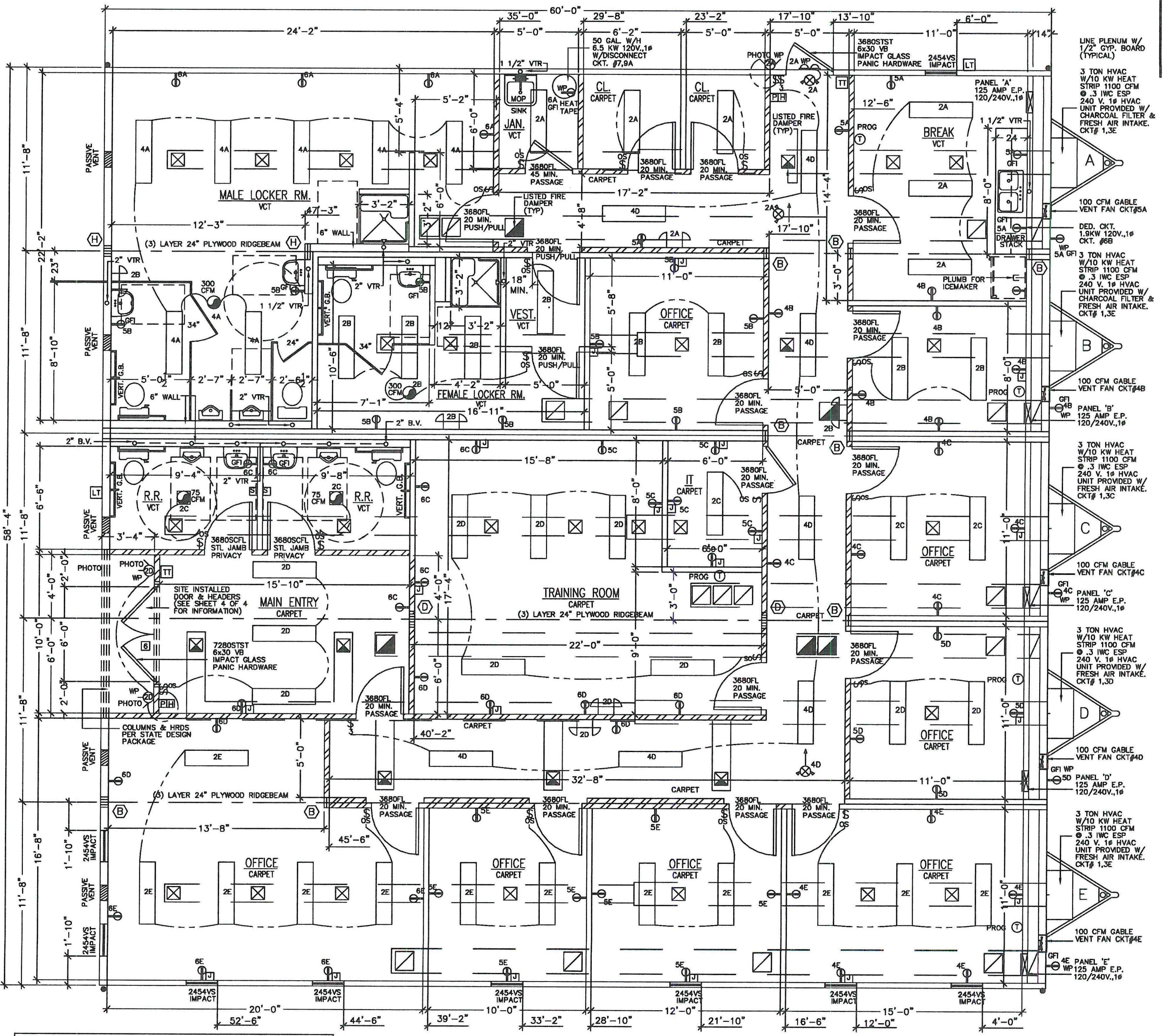 Floor plan of 60' x 60' modular complex
