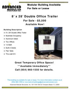 thumbnail of Double Office Trailer 8 x 28 for Sale 5500