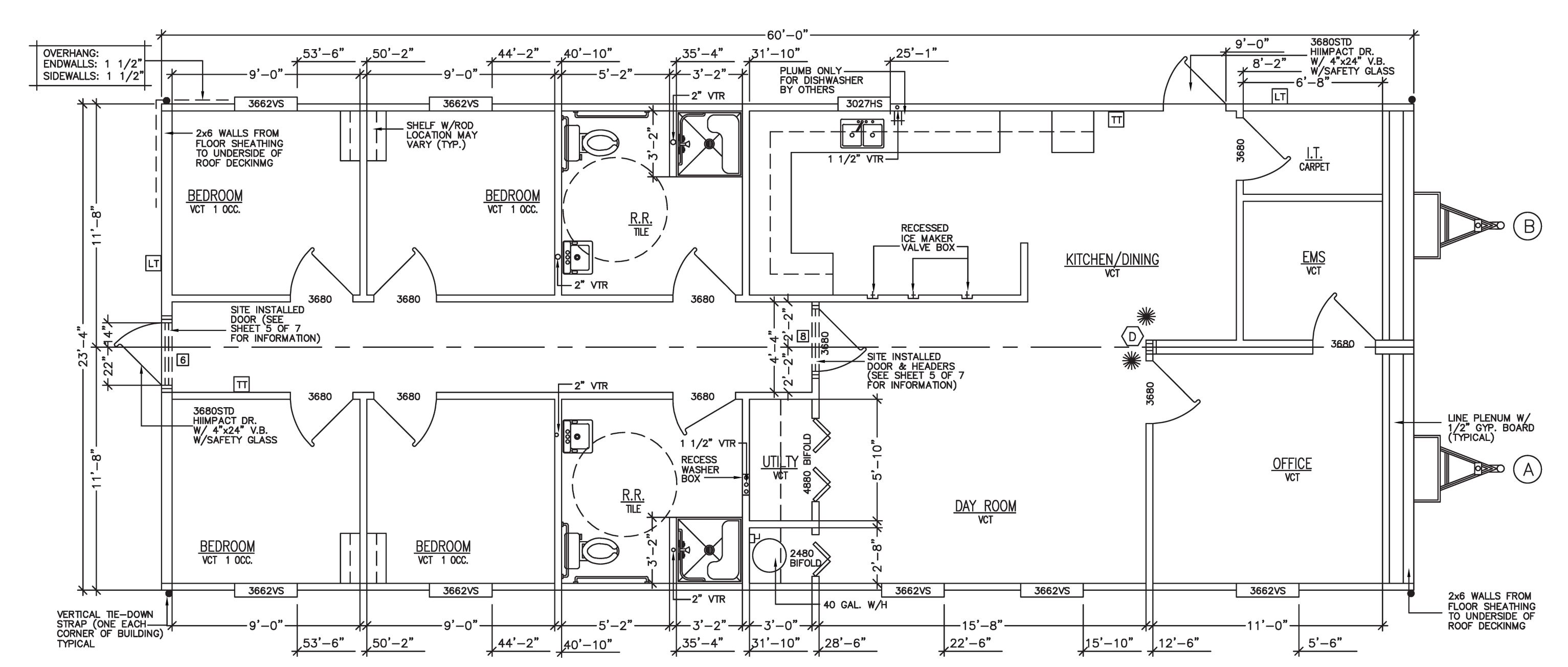 Floor Plan of Double Wide Prefabricated Fire Station Building