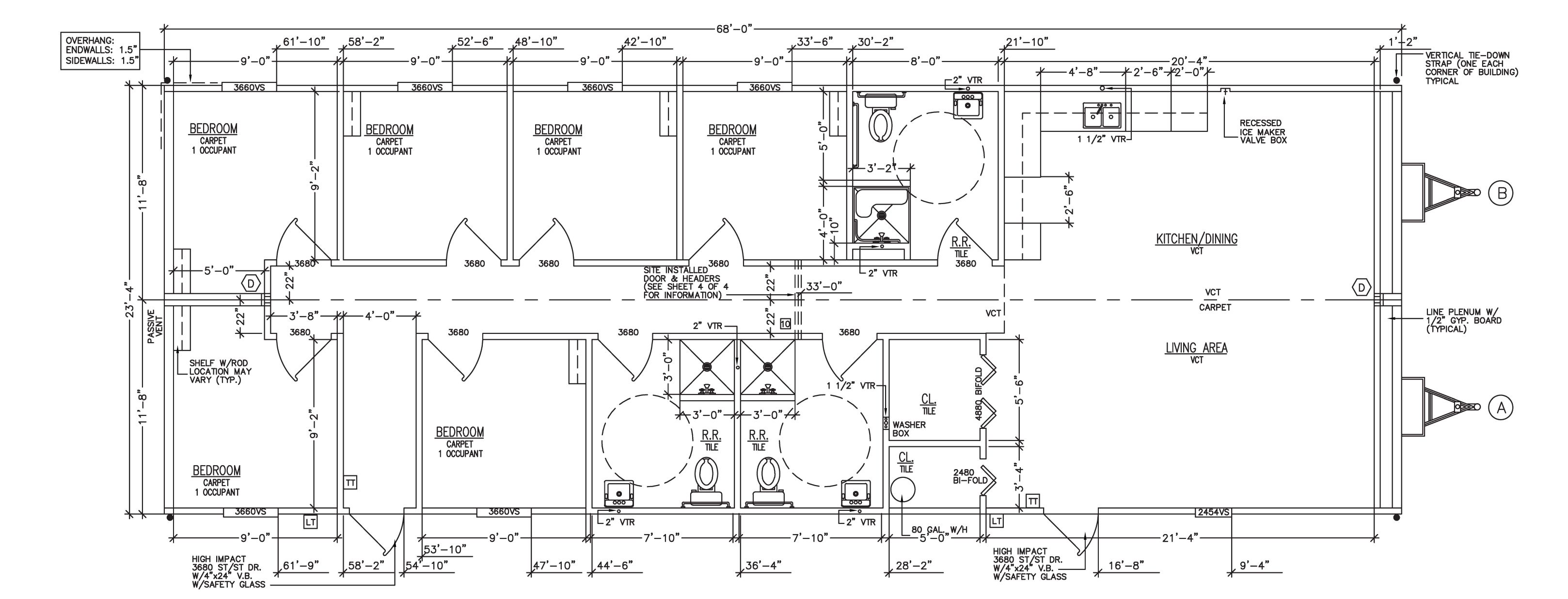 24' x 68' Modular Fire Station Floor Plan